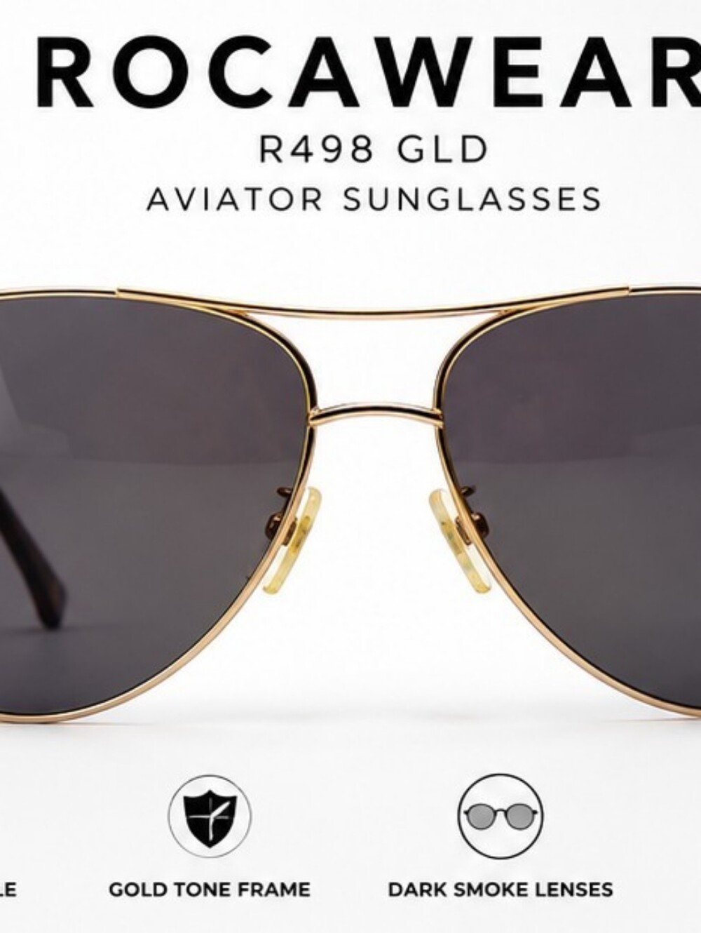 Vintage Rocawear R498 GLD Aviator Sunglasses Gold Tone Metal Frame Y2K Unisex